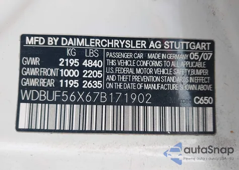 2007 Mercedes-Benz E 350 from USA, damaged, VIN WDBUF56X67B171902